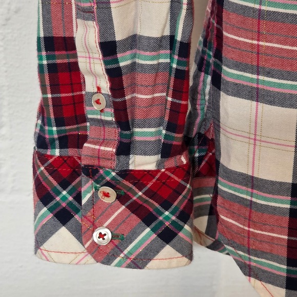 Talbots Women XS Plaid Button Up Shirt Long Sleeve Red Green Cream Gold Holiday - Picture 5 of 9